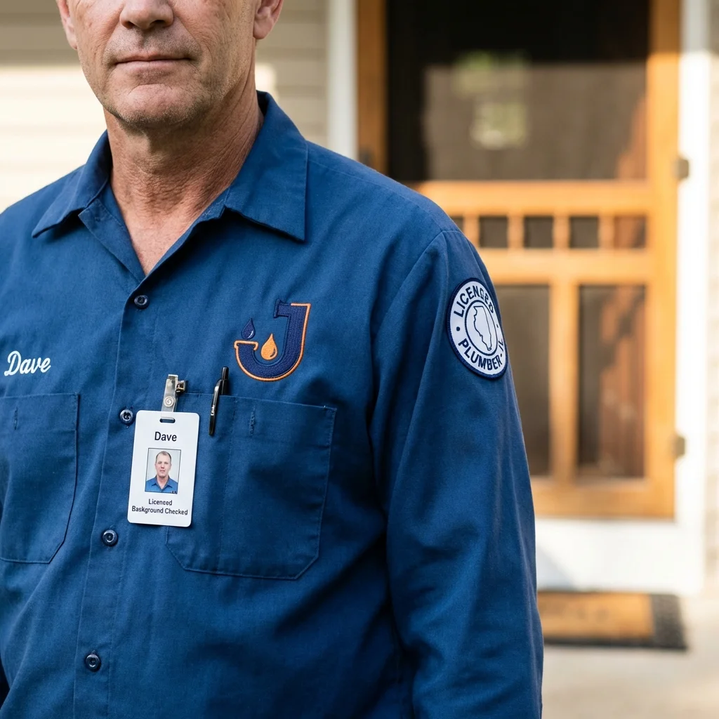 Licensed plumber showing ID badge in Greenville, TX